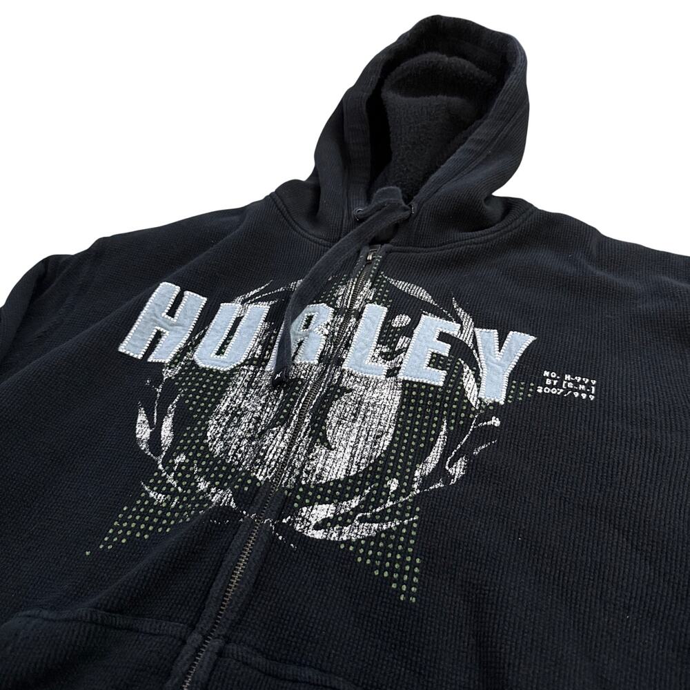 Hurley Black Full Zip Hoodie Men’s Size Large Y2K Graphic Skate Surf Streetwear